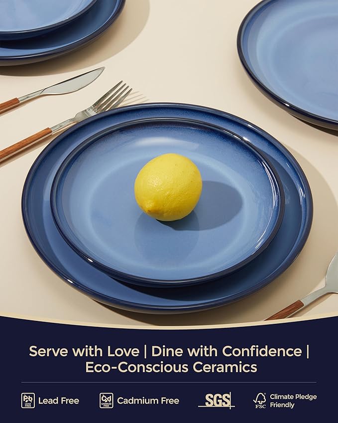 Stoneware Dinnerware Sets Ceramic Plates and Bowls Set Microwave &amp Dishwasher Safe Kitchen Dish Set Modern Dinner Plates | Salad Plate | Cereal Bowls for 4 Dishware Sets Blue