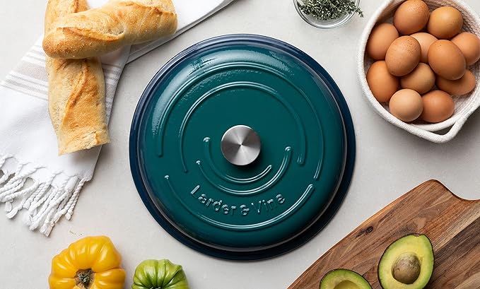 Larder &amp Vine 9 Piece Enameled Cast Iron Cookware Set Oven Safe and Compatible with all Cooktops – includes 3.6 Qt Braiser 5.7 QT and 8 QT Dutch Ovens 10.25in Skillet and 2.2 QT Saucepan (Bondi