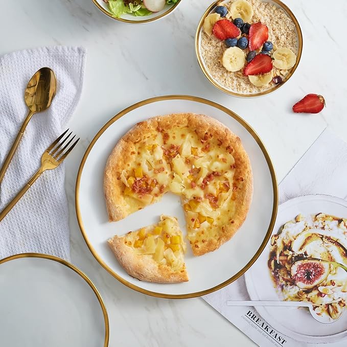 White Luxury Plates and Bowls Sets 12 Piece Porcelain Dinnerware Sets Service for 4 Modern Dinner Plates Set Gold Rim Dish Set for Wedding Anniversary Birthday