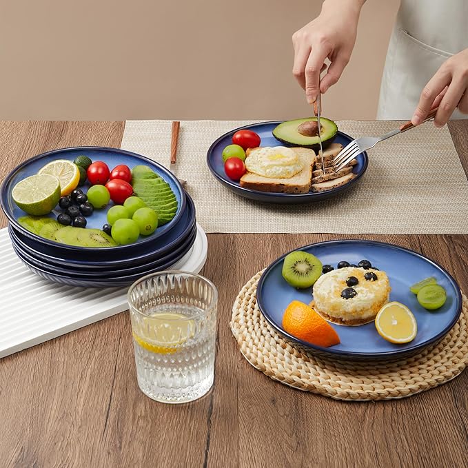 12 Piece Dinnerware Set Includes 6 Piece Salad Plate Set Combo Light Blue
