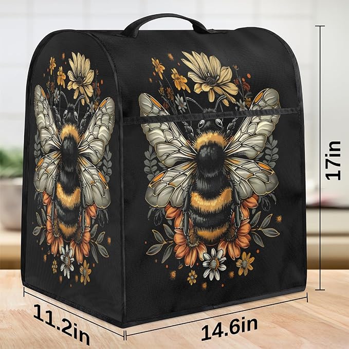 cfpolar Kitchen Aid Mixer Cover Compatible with 6-8 Quarts Vintage Bee Flower Stand Mixer Cover Kitchen Aid Mixers Accessories Appliance Organizer Bag Dust Covers with Zipper Pocket
