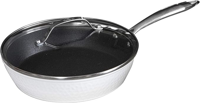Luxurious Non-Stick Ceramic 12 Inch White Hammered Pan with Lid Lightweight Scratch-Resistant Dishwasher Safe Oven Safe up to 500°F Suitable for All Stove Types