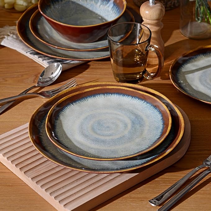Melamine Dinnerware Sets12Pcs Plate and Bowl SetUnbreakable and Lightweight Dish SetGreat for Camping and RVBPA freeDishwasher Safe(Sandy Brown)