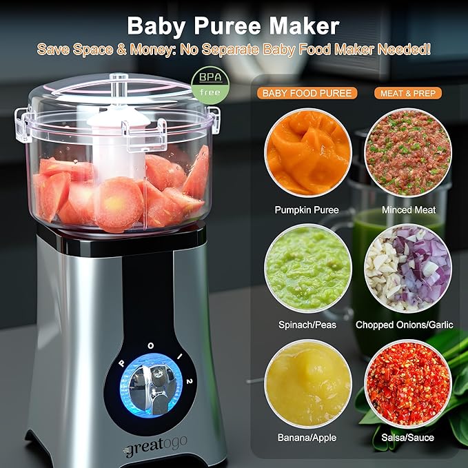 Smoothie Blender Food Processor Combo 13 Piece All-in-One Kitchen System with Grinder Meat Chopper 4 in 1with 4 BPA-Free Cups(10oz-42oz) ShakesBaby FoodBlendingDishwasher SafeIdeal Gift