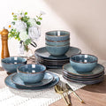 AmorArc Ceramic Dinnerware Sets for 6 18 Pieces Handpainted Plates and Bowls Set Scratch Resistant Stoneware Dishes Set Dishwasher &amp Microwave Safe Ceylon Blue