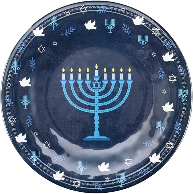 UPware 12 Piece Hanukkah Menorah Melamine Dinnerware Sets Outdoor Dishes Set Plates and Bowls Sets Hanukkah Decorations Service for 4 Indigo Blue