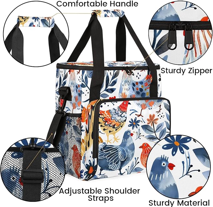 Cute Chicken Coffee Maker Carring Bag Large Insulated Storage Organizer Case Tote Bags with Shoulder Strap for Travel Work Picnic