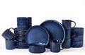 Famiware Star Dinnerware Set with Mugs Service for 6 (24 Pieces) Ribbed Stoneware Plates and Bowls Dishes Sets - Chip &amp Scratch Resistant Microwave &amp Dishwasher Safe Nebulas Blue