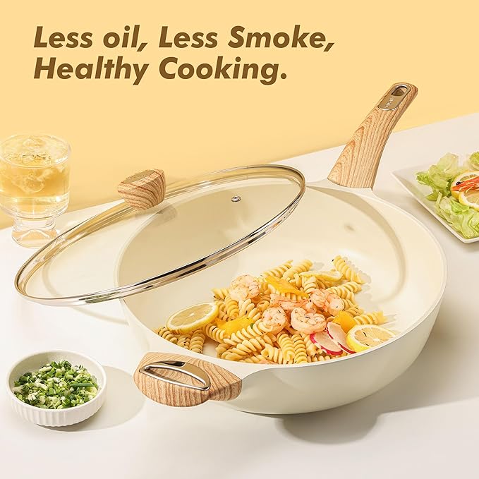 SENSARTE 13-Piece Nonstick Ceramic Cookware Set12 Inch Large Deep Frying Pan with Lid