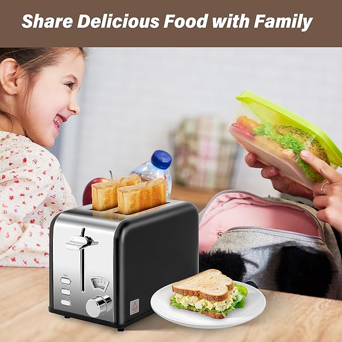 YSSOA 2-Slice Toaster with Extra Wide Slot &amp Removable Crumb Tray 5 Browning Setting and 3 Function: Bagel/Defrost/Cancel Retro Stainless-Steel Style Compact Oven for Bread &amp Waffle New B