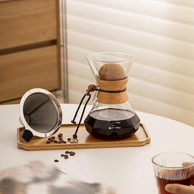 Pour Over Coffee Maker With Wood Sleeve27oz/800mlPour Over Coffee DripperPour Over Coffee Maker Set With Cork Stopper (27oz/800ml)
