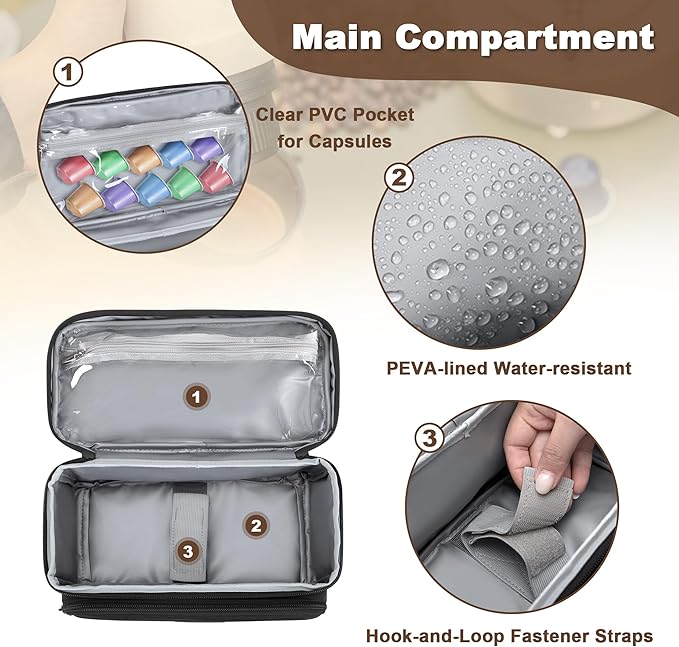CURMIO Carrying Case Compatible with OutIn Nano Portable Electric Espresso Machine Camping Coffee Maker Travel Bag with Pockets for Capsules and Accessories Black
