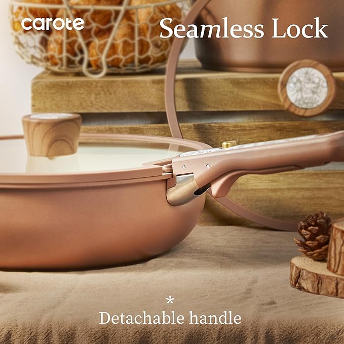CAROTE 25-Piece Ceramic Cookware Set Nonstick Pots and Pans Set with Detachable Handle Non-Toxic Kitchen Cooking Set Dishwasher &amp Oven Safe Induction Compatible PFAS Free Chocolate