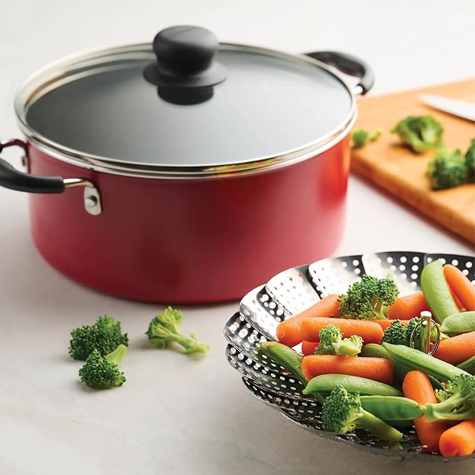 18-Piece Non-Stick Cooking Set (Steel Gray) – Versatile Easy-Clean Compatible with Multiple Stove Types (Red)