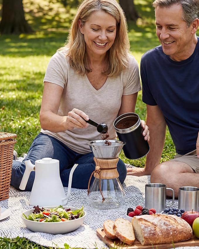 AGOGO Pour Over Coffee Maker Glass - 8 Cup Barista Kit with 304 Stainless Filter for Home Office Camping Cafes - Easy Clean Coffee Dripper Set (Soft Towel&ampBrush) (8 Cup/28 oz-Slim Shape)