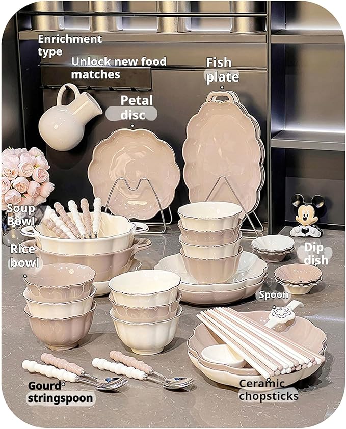Dinnerware Set for 6 People - 27 Pieces - 12.5in Dinner Plate 8.5in Dessert Plate 350ml Pasta Bowl - White Flesh Color - 26 Piece Set (White 26 piece set)
