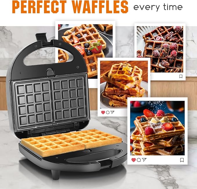 Aigostar Toaster 2 Slice Retro Toaster and 3 in 1 Sandwich Maker Panini Press Sandwich Waffle Tortilla Toaster Stainless Steel 1.6 inch Extra Wide Slots Bread Toaster Bagel Cancel Defrost Function