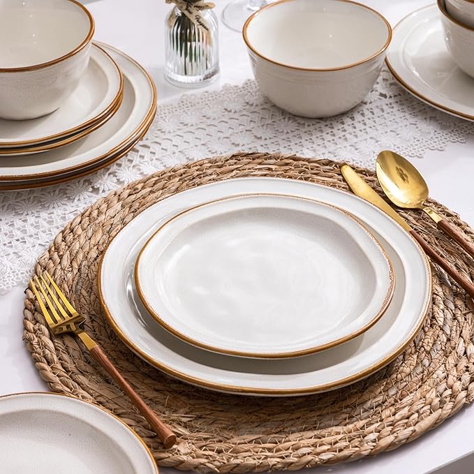 AmorArc Ceramic Dinnerware SetsStoneware Handmade Reactive Glaze Plates and Bowls SetsChip and Crack Resistant | Dishwasher &amp Microwave SafeDishes Set Service for 4 (12pc)