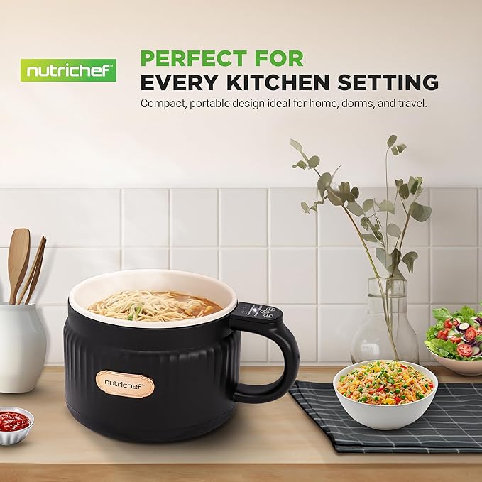 NutriChef 1.6 QT Portable Electric Rice Cooker &amp Lunch Maker | Multi-Functional &amp Non-Stick Ceramic Coating | Digital Control Panel | 6 Cook Functions: Rice Soup Stew Porridge &amp More |