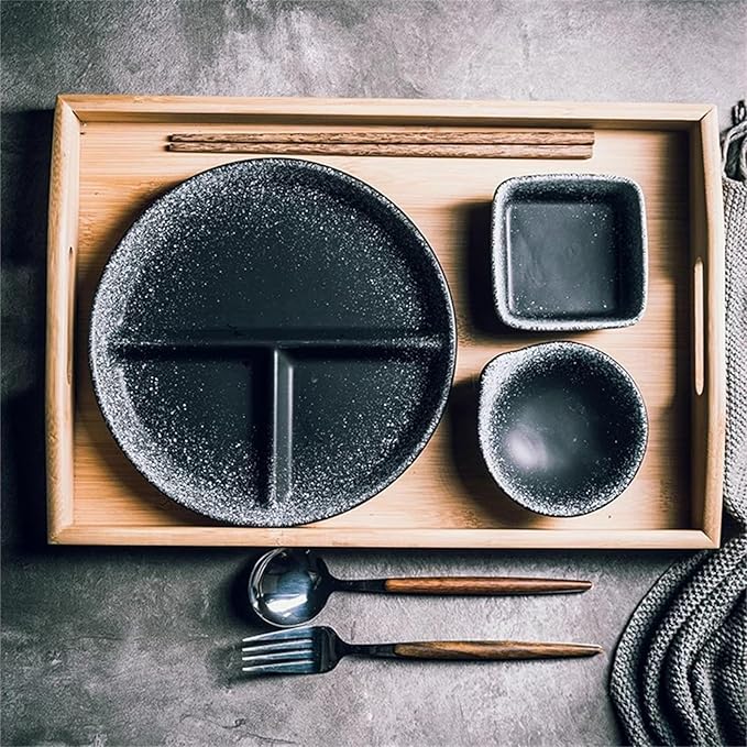 Divided Dinnerware Set 7-Piece Japanese Style with 8 Inch Compartments Plates Bowl and Dish Set Dishwasher &amp Microwave Safe Service for 1 (Color : B)
