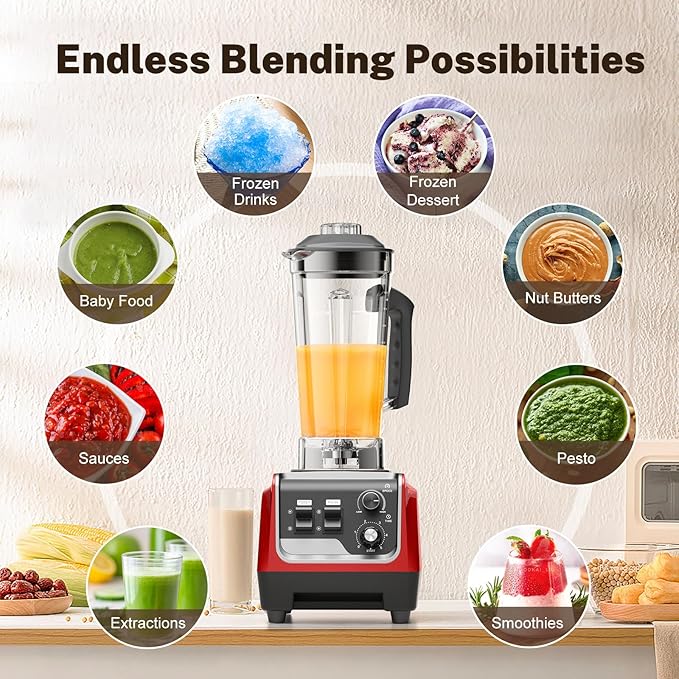 1800W Blender for Smoothies Countertop Blenders for Kitchen with 70 Oz BPA-Free Pitcher and 20 oz To-Go Cup 28000 RPM High-Speed Motor Blender for Ice Crushing Frozen Drinks Milkshakes (Dark Red)