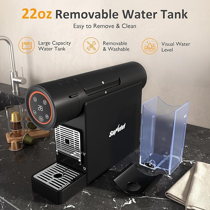 SUNVIVI Single Serve Capsule Coffee Maker Compact Espresso Machine with 22oz Water Tank Quick Brew 1200W Small Coffee Maker for Hot &amp Iced Coffee Easy Clean Home &amp Office Use Black
