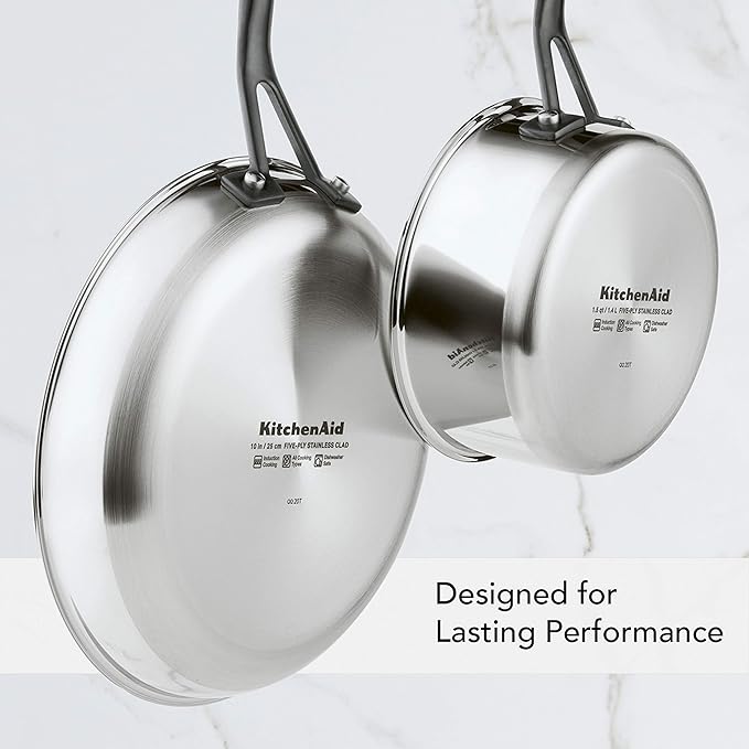 KitchenAid 5-Ply Clad Polished Stainless Steel Cookware Pots and Pans Set 10 Piece