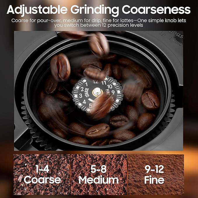 Grind and Brew Coffee MakerDrip Coffee Maker with Grinder Built In5-Cup Programmable Coffee Machine with Brew StrengthWarming Plate and Multiple Grind Levels for Home &amp Office