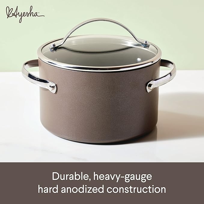 Ayesha Curry Kitchenware Professional Hard Anodized Nonstick Sauce Pot/Saucepot/Saucepan with Lid 4 Quart Charcoal