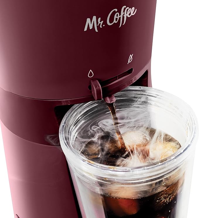 Mr. Coffee Iced Coffee Maker Single Serve Machine with 22-Ounce Tumbler and Reusable Coffee Filter Burgundy