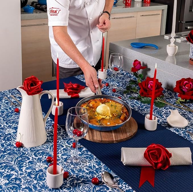 VITA 4-Piece Skillet Set with Lids Blue Enamel on Steel Dishwasher &amp Oven Safe up to 350? Quick &amp Even Heat Distribution Non Stick Scratch Resistant High Gloss