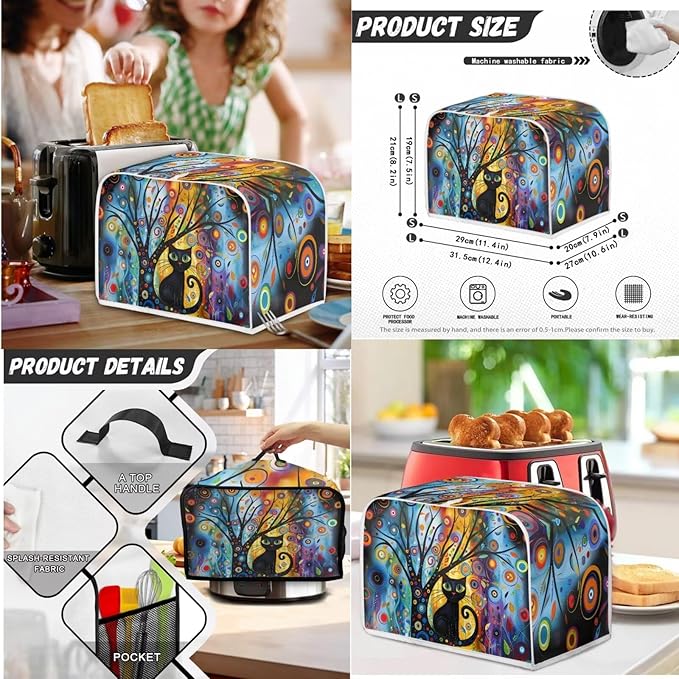 Modern Art Cat Slow Cooker Cover Toaster Covers Stand Mixer Cover Set of 3Black Cat 2 Slice Toaster Cover Stain Resistant Blender Cover for Home Kitchen Decor (Blue)