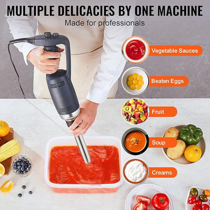Happybuy Commercial Immersion Blender 350W Heavy-Duty Hand Mixer 20-inch Stepless Variable Speed Mixer with Stainless Steel Blade Versatile Portable Mixer for Soup Sauces