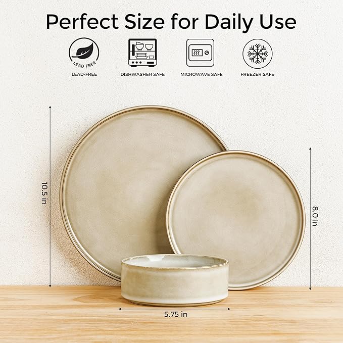 AmorArc Ceramic Dinnerware Sets Handmade Reactive Glaze Stoneware Plates and Bowls SetsHighly Chip and Crack Resistant | Dishwasher &amp Microwave Safe Dishes Set Service for 6 (18pc)