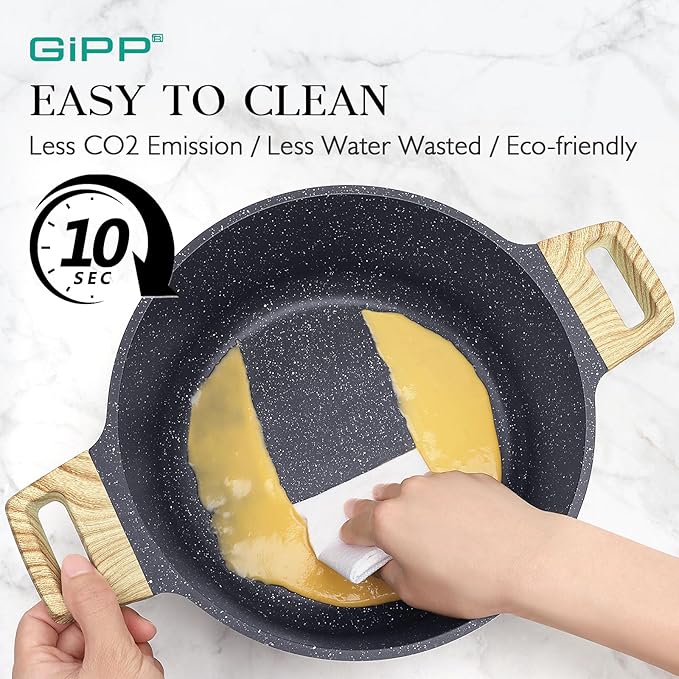 GiPP Pots and Pans Set Non Stick - 10 Piece Gray Granite Kitchen Cookware Sets Nonstick Induction Cookware Non-Toxic Cooking Pan Set with Silicone Utensils PFOS and PFOA Free