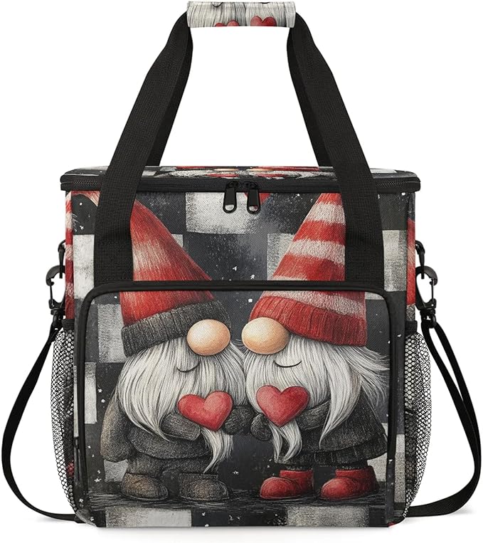 Valentine's Day Gnome Coffee Maker Carring Bag Large Insulated Storage Organizer Case Tote Bags with Shoulder Strap for Travel Work Picnic