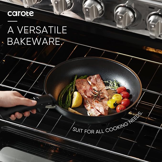 CAROTE 19Pcs Pots and Pans Set Non Stick Cookware Set Detachable Handle Nonstick Induction Kitchen Sets Non Stick with Removable Handle RV Cook Ware Oven Safe Black