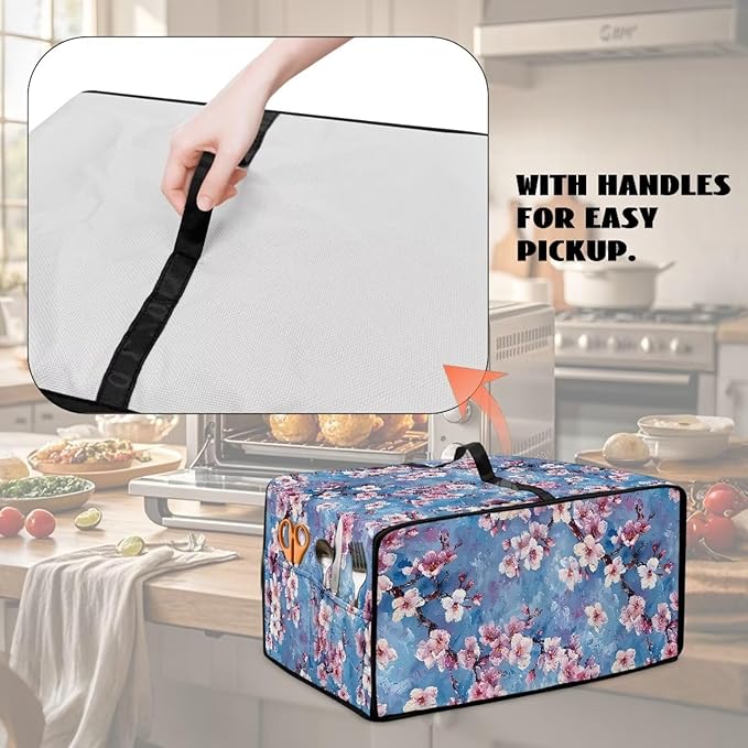 Doojoayie Cherry Blossom Kitchen Toaster Dust Cover Compatible with 8 Slice Toaster Dust Protection Cover Rooster Print Kitchen Decoration Small Appliance Protector
