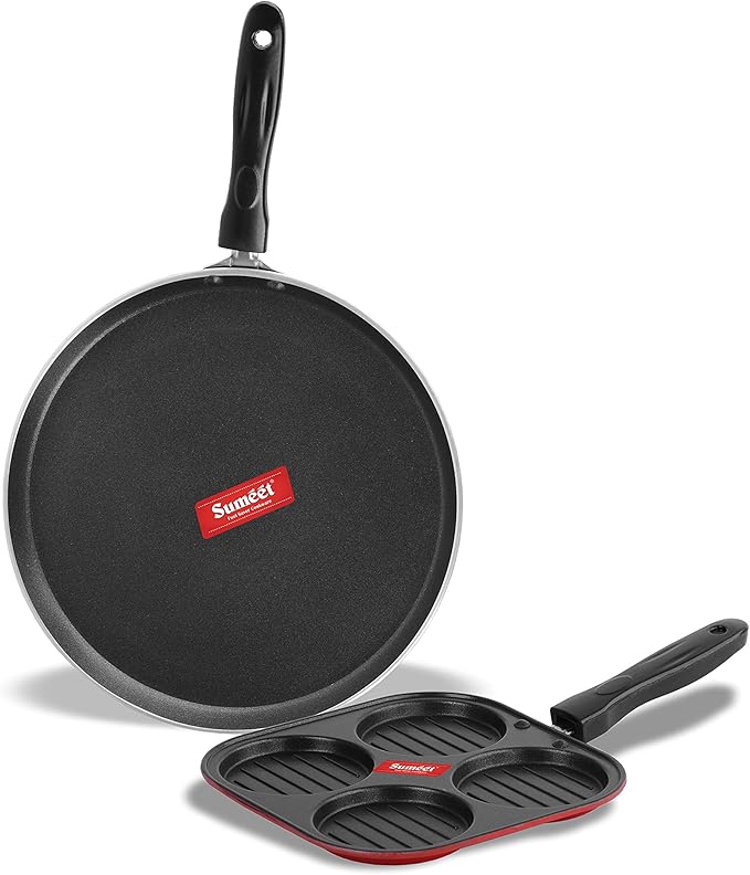 Sumeet 2.6mm Thick Non-Stick Cherry Cookware set (Dosa Tawa – 26.5cm Dia + Mini Multi Snack Maker – 19.5cm Dia)