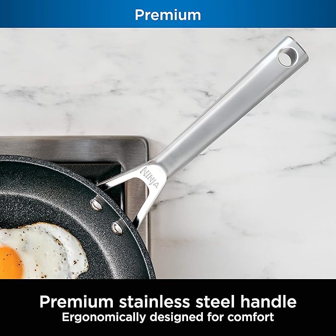 Ninja C33000 Foodi NeverStick Premium 3-Piece Cookware Set 12-Inch Fry Pan 5-Quart Sauté Pan with Glass Lid Hard-Anodized Nonstick Durable &amp Oven Safe to 500°F Slate Grey