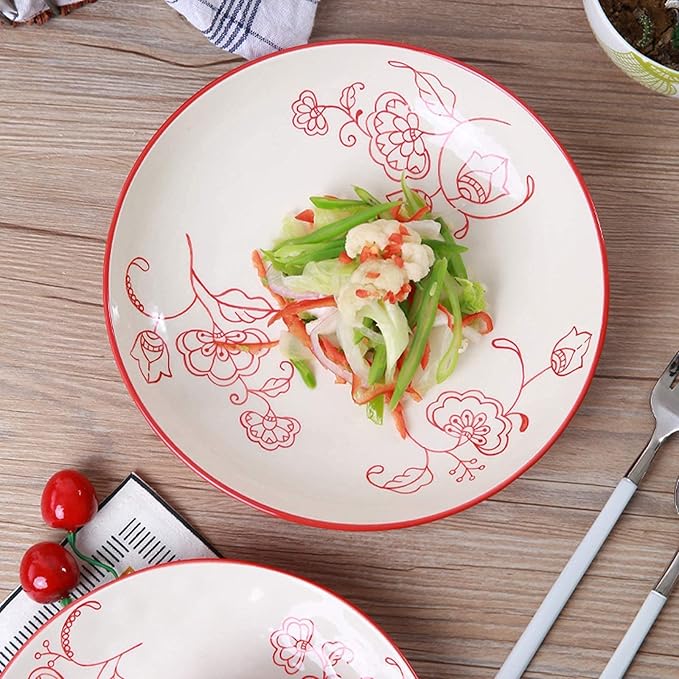 Dishes Dessert Plates 28-Piece Household Plates Set Dishes Set Ceramic Dinnerware Set Red Matte Porcelain Dinner Plate Sets