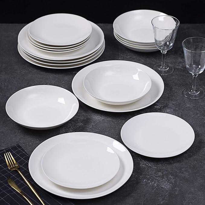 Bone China Coupe Shape Elegance White 45pc Dinnerware Set