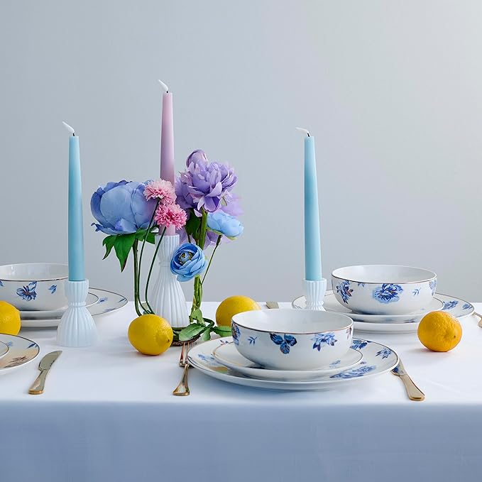 Stone Lain Viola 12-Piece Dinnerware Set Porcelain Plates and Bowls Set Dish Set for 4 Microwave and dishwasher Safe Blue