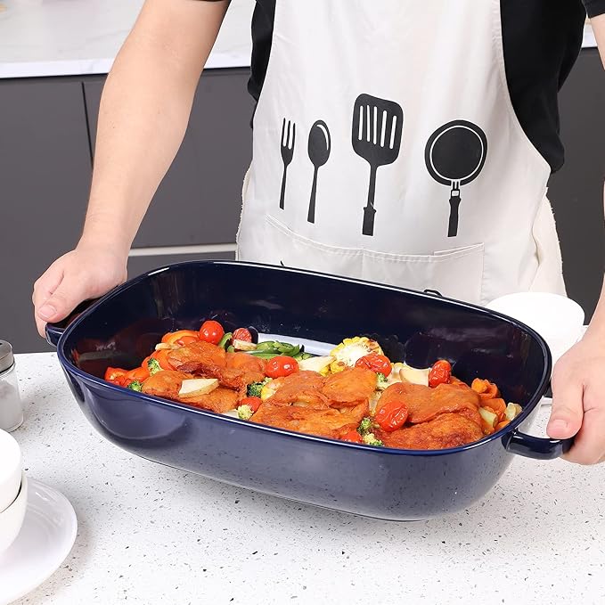 6 Quart Large Rectangular Baking Dish 16x11 Inches Ceramic Baking Pan Casserole Dish for CookingKitchen and Daily Use Safe for Oven Microwave Refrigerator Disinfection Cabinet and DishwasherBlue