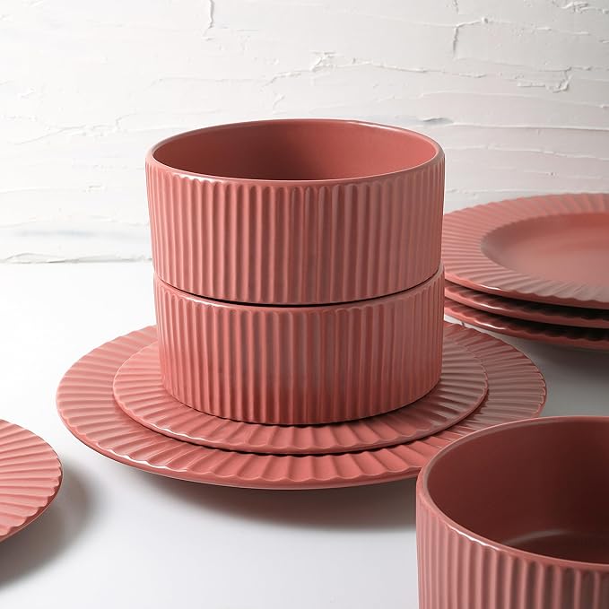 Christian Siriano Lusso 16-Piece Dinnerware Set Stoneware Redwood