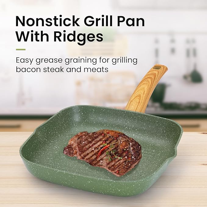 30 Piece Pots and Pans Set Non Stick Granite Induction Cookware Sets Nonstick Kitchen Cookware Sets Non Toxic Cookware Set with Frying Pans and Saucepan Kitchen Pots and Pans Set Green