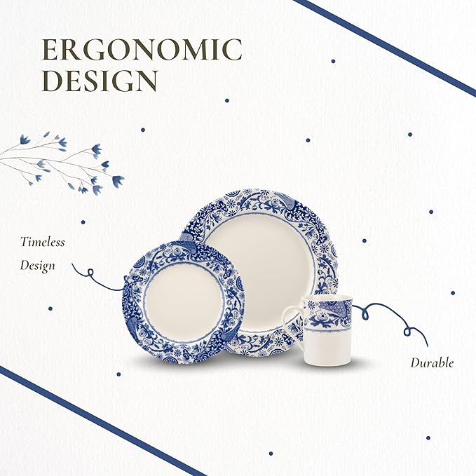 Spode Blue Italian Brocato 12 Piece Dinnerware Set | Service for 4 | Dinner Plate Salad Plate and Mug | Made of Fine Earthenware | Microwave and Dishwasher Safe