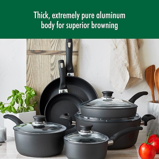 BALLARINI Parma Arezzo by HENCKELS 10-pc Nonstick Pots and Pans Set Dutch Oven Made in Italy  Durable and Easy to cleanBlack