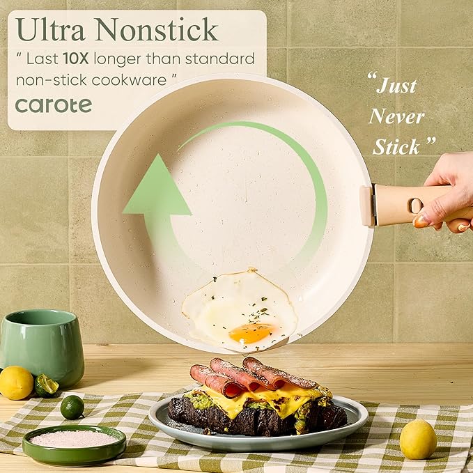CAROTE 25pcs Pots and Pans Set Non Stick Cookware Sets Kitchen Set Oven/Dishwasher/Fridge Safe Space Saving Pots Set Nonstick Set with Versatile Detachable Handle Induction RV Set Green