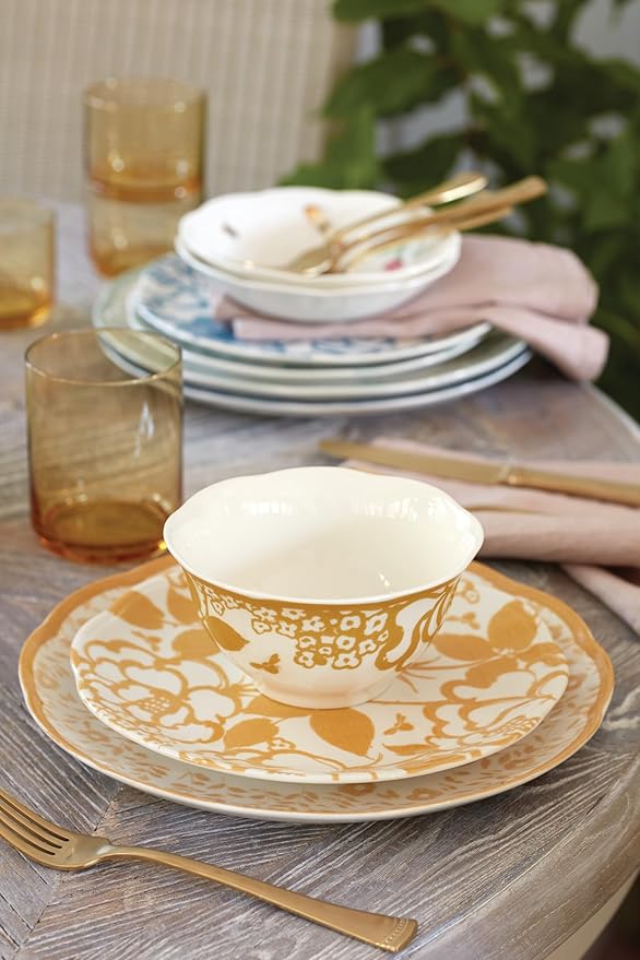Lenox Butterfly Meadow Cottage Rice Bowls Set of 4 3.10 LB Goldenrod